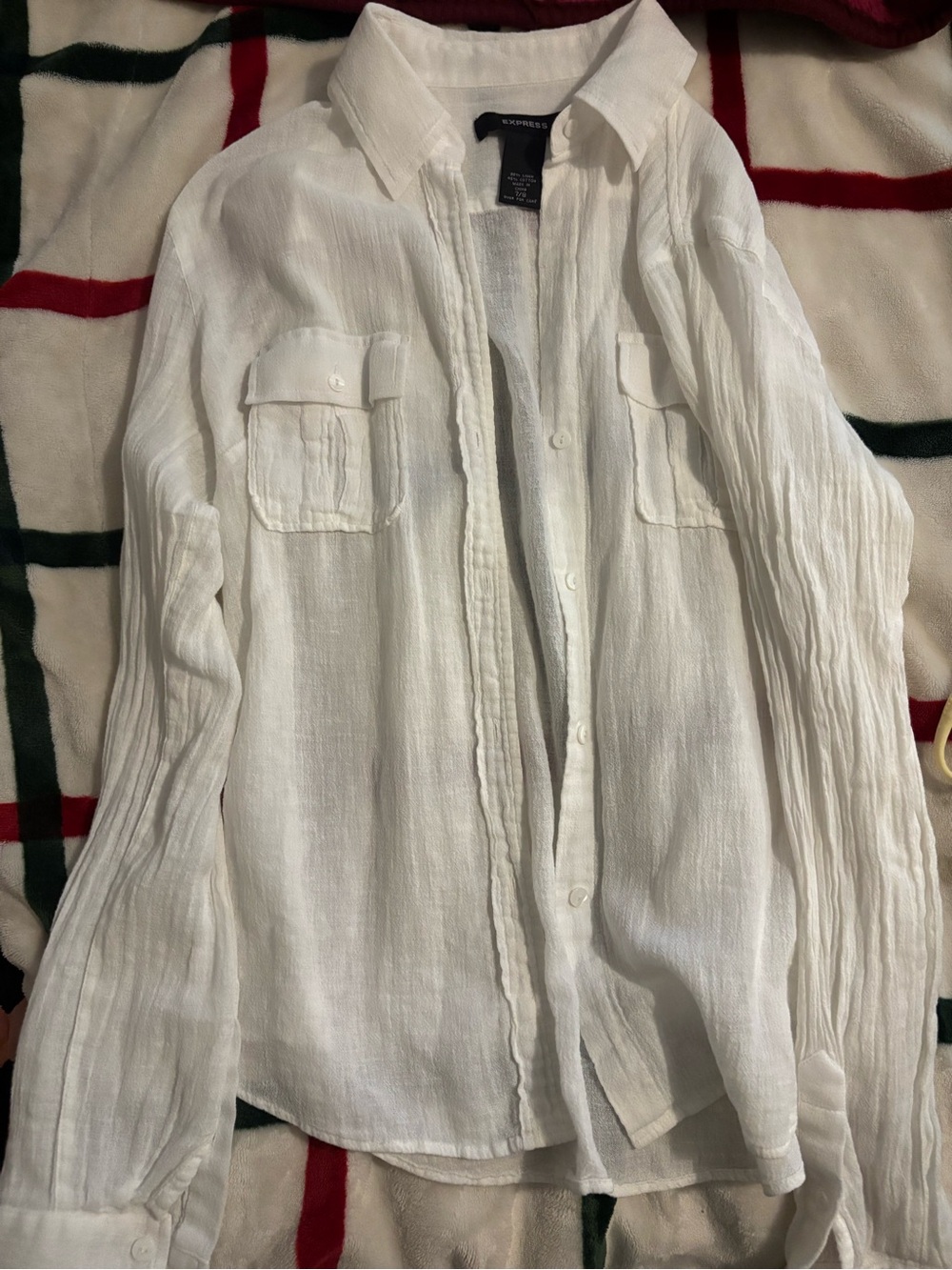 Express White Lightweight Button-Up Shirt Jacket